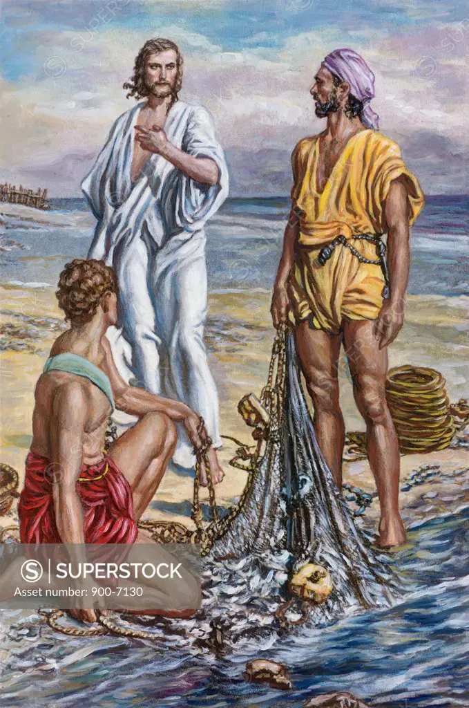 Jesus and the Fishermen  Fortunino Matania (b.1881 Italian) 