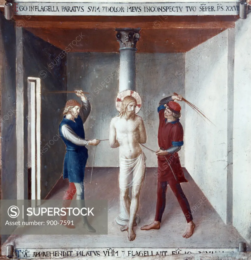 Christ is Beaten, The Flagelation, (From the Life of Christ Fresco Cycle) by Fra Angelico, fresco, (1395-1455), Italy, Florence, Museo di San Marco