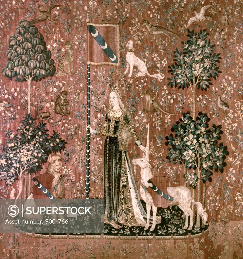 Lady And The Unicorn - Sense Of Touch 15th Century Tapestry (Flemish) Musee National du Moyen Age, Thermes & Hotel de Cluny, Paris, France