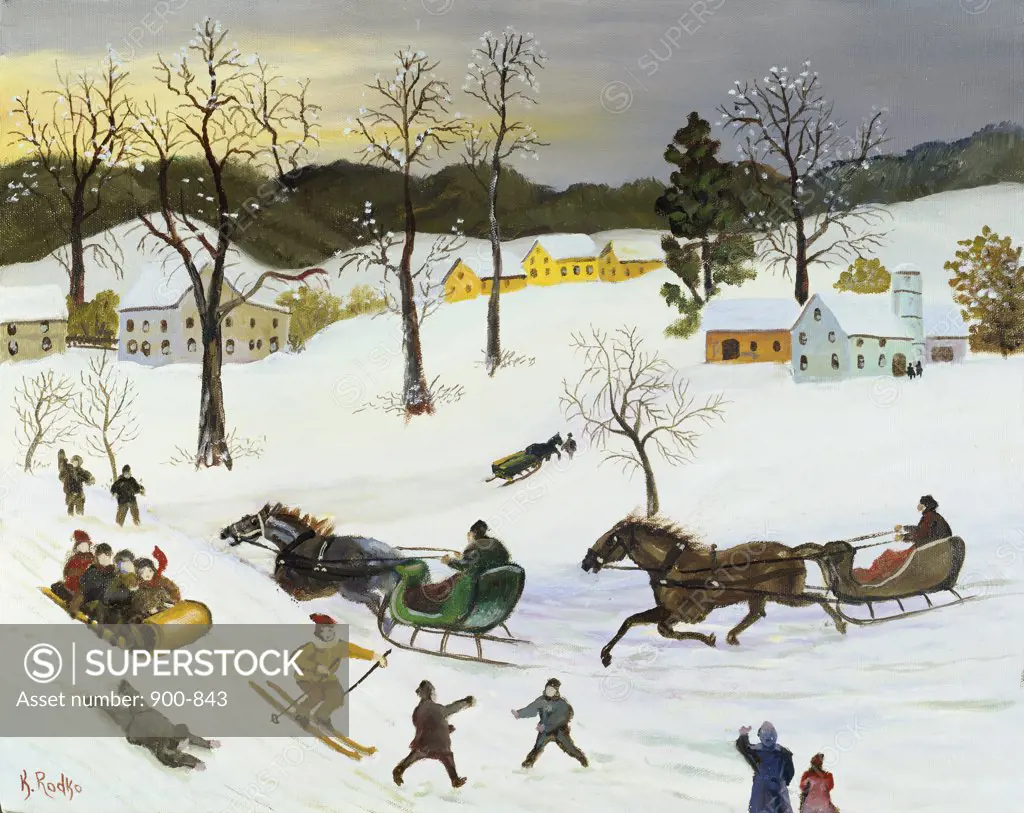 Sleighing in the Snow  1990 Konstantin Rodko (1908-1995/Russian)  Oil on canvas