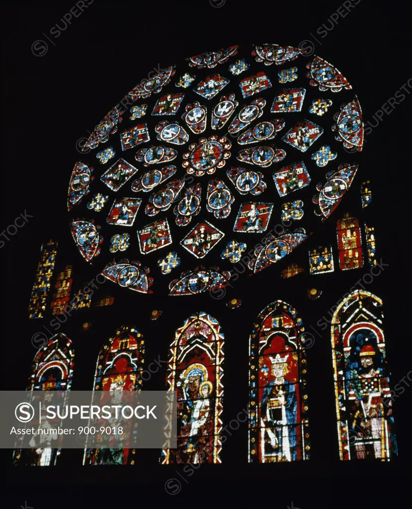 France, Chartres, Chartres Cathedral, Glorification Of Virgin, stained glass