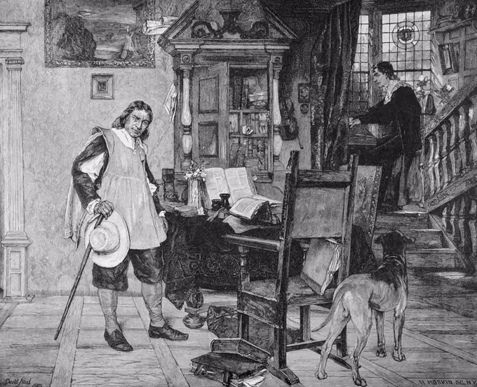 Oliver Cromwell Visits Milton David Dalhoff Neal (1838-1915 American) Lithograph 