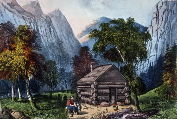 The Pioneer Cabin of the Yo-Semite Valley  Currier & Ives (Active 1857-1907 American) Color Lithograph  Library of Congress, Washington DC