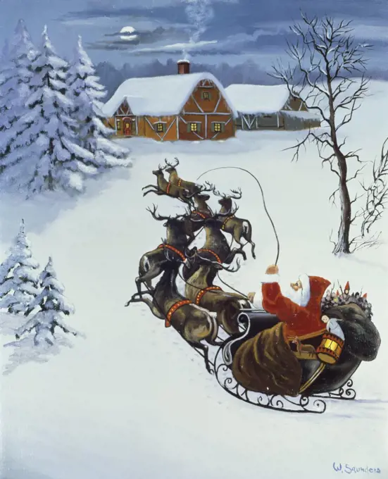 Santa With Reindeer Nostalgia Cards 