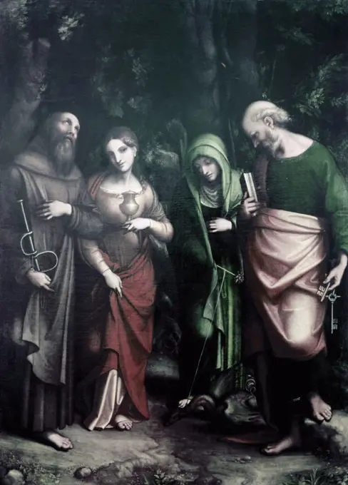 Saints Peter,  Martha,  Mary Magdalen,  and Leonard,  by Antonio Allegri da Correggio,  (1489/94-1534)