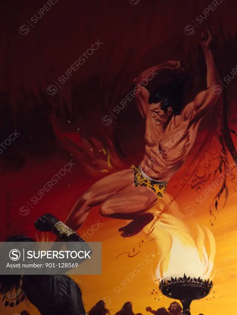 Tarzan attacking chief of local tribe