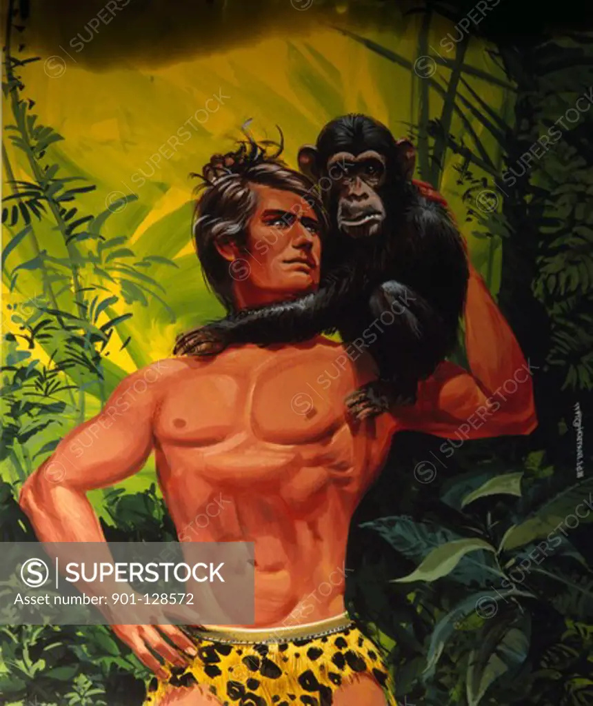 Tarzan with small Chimpanzee on shoulder