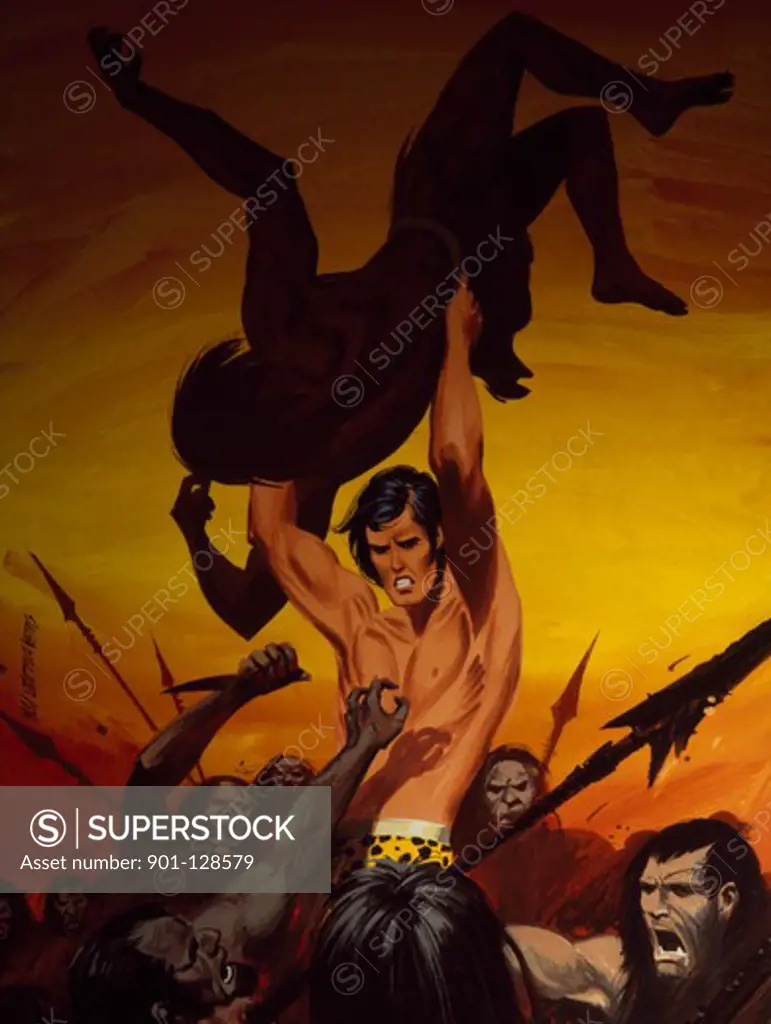 Tarzan fighting with tribal people