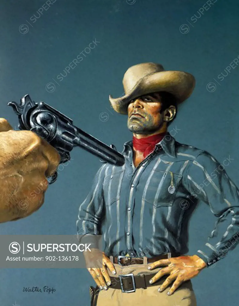 Handgun aiming at a cowboy
