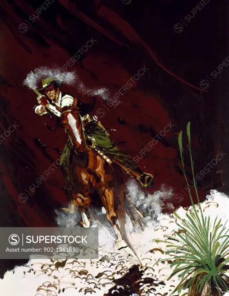 Man on horse shooting