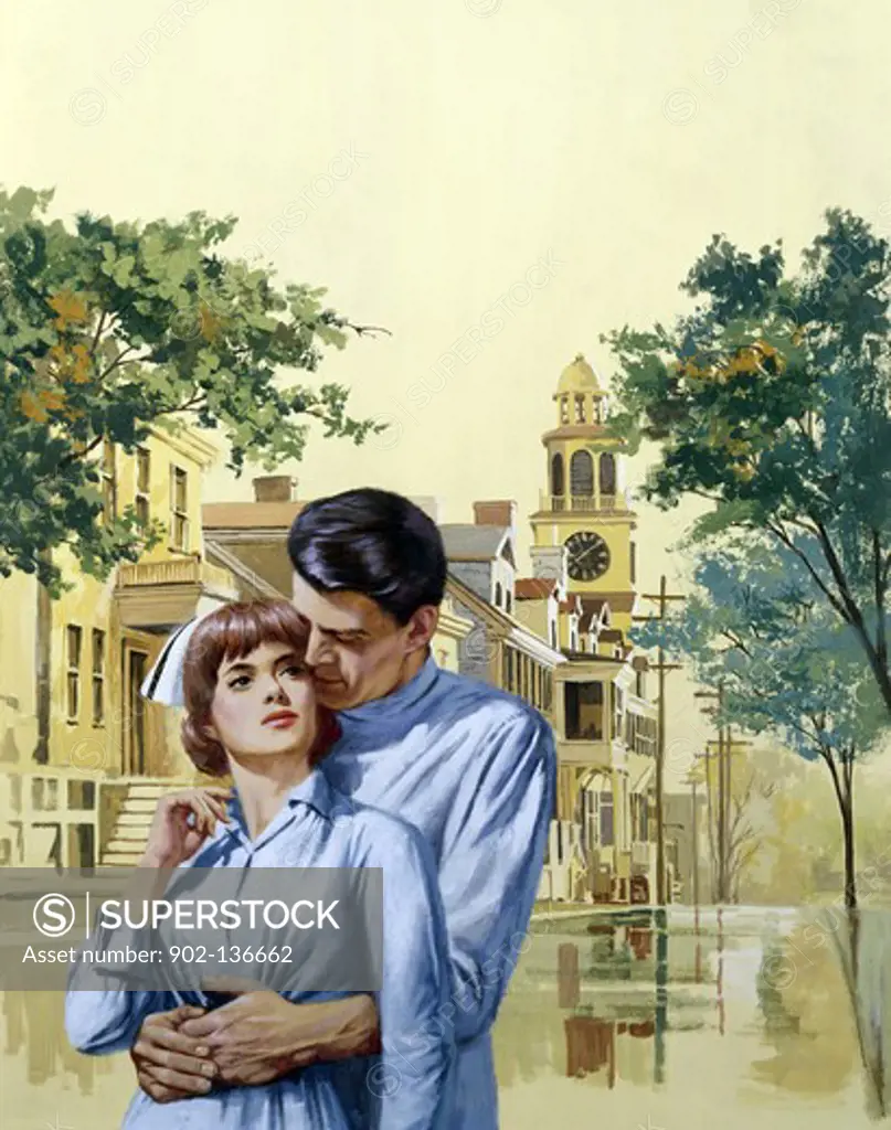 Man embracing a female nurse from behind