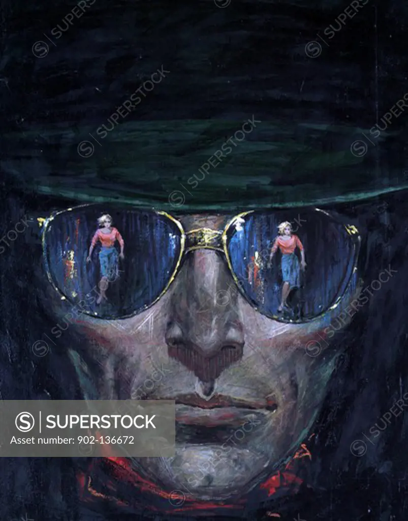 Reflection of a woman in man's sunglasses