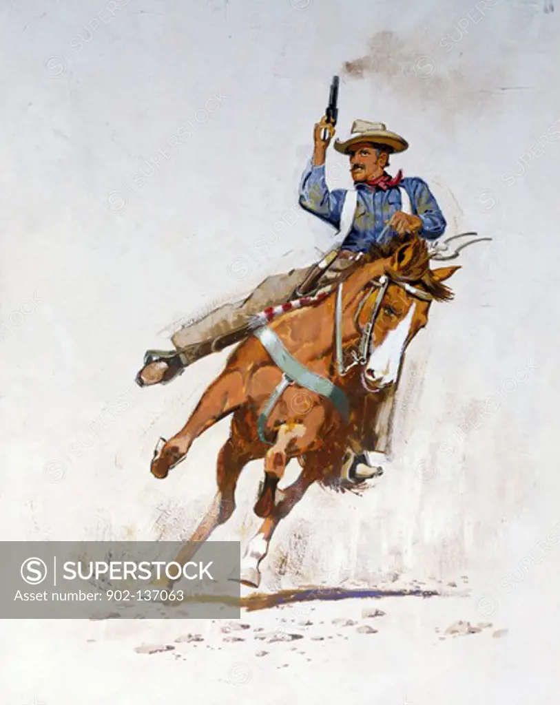 Cowboy riding a horse with a handgun