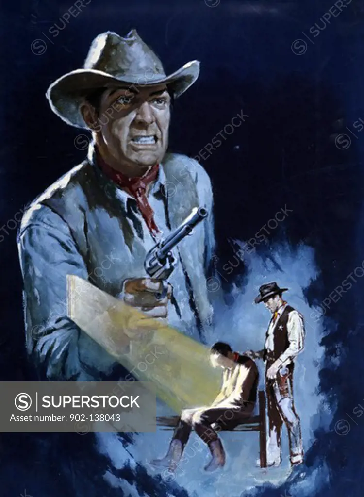 Cowboy threatening a hostage with a gun