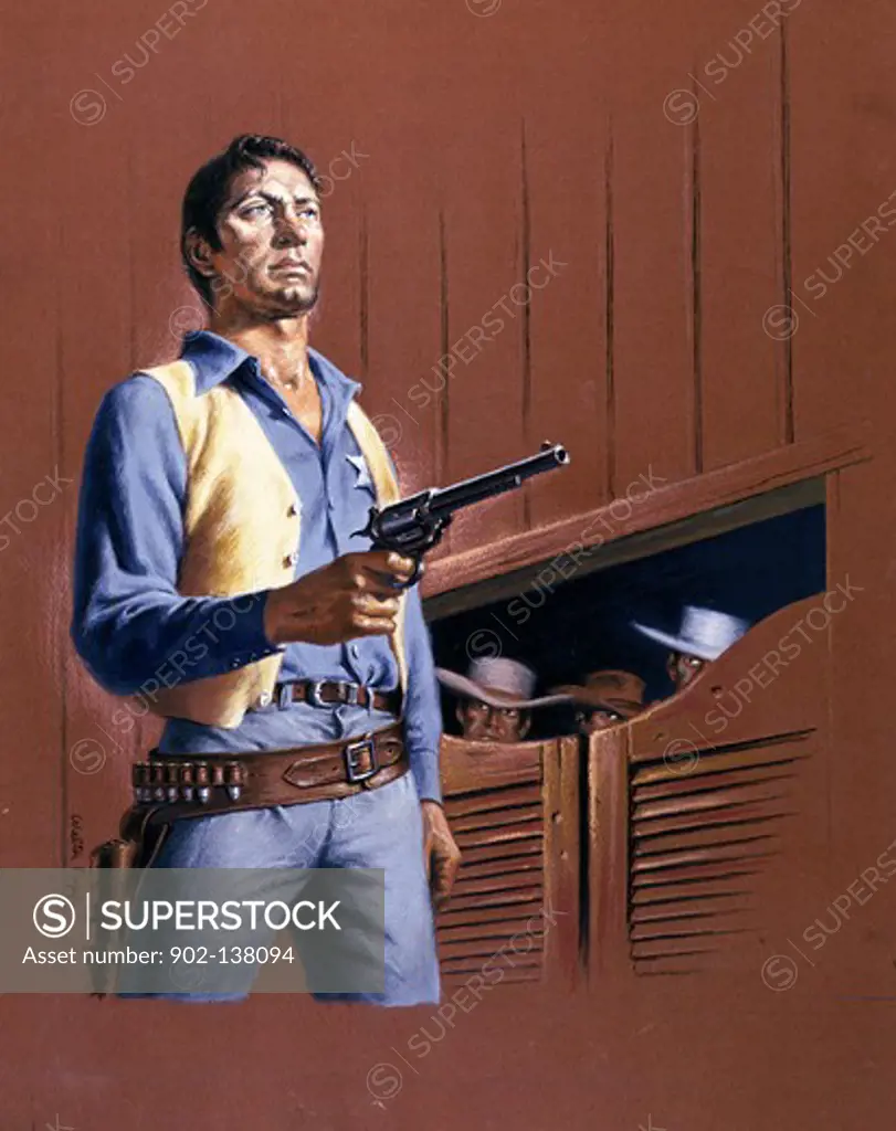 Cowboy aiming with a handgun