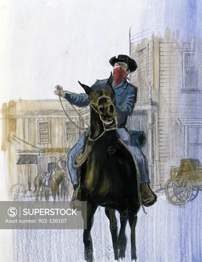 Painting of masked horseman