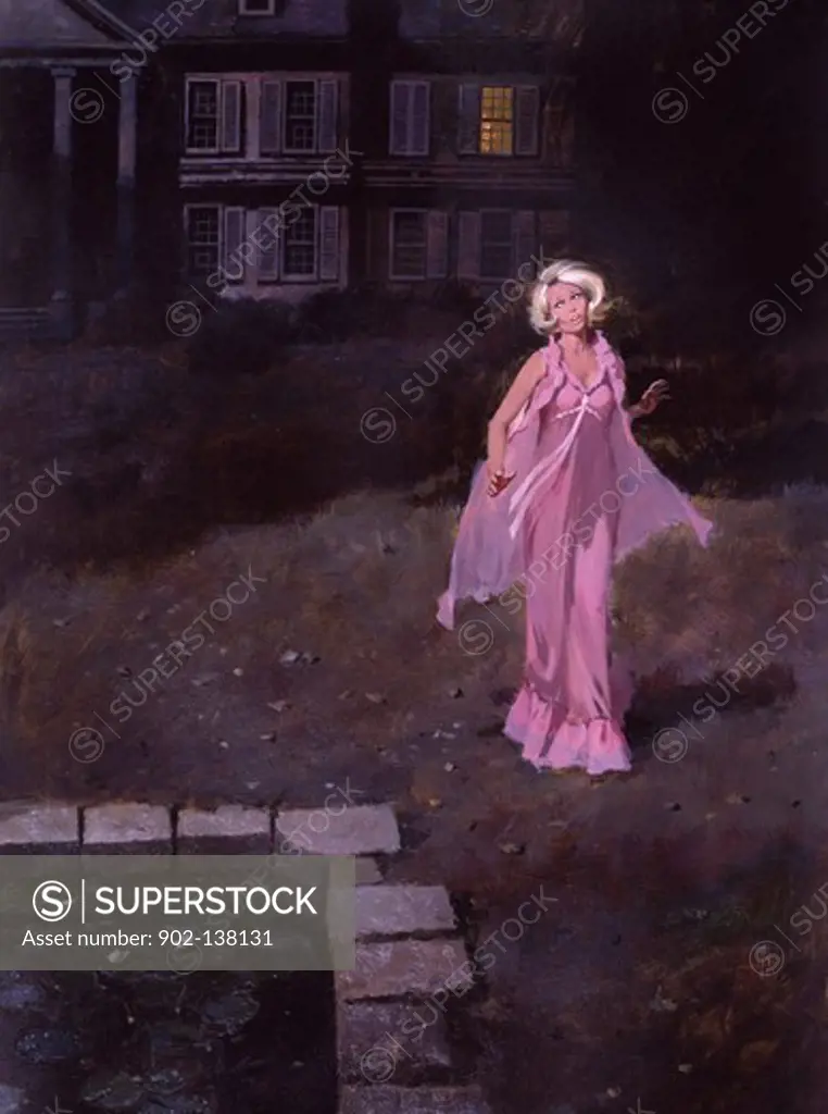 Woman in night gown outdoors