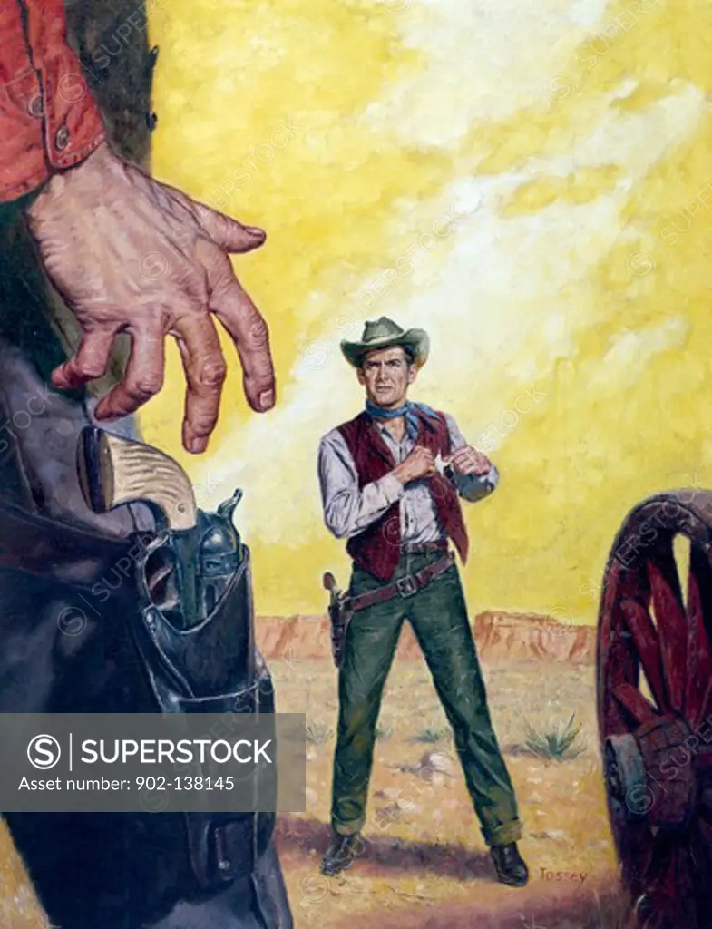 Cowboys preparing for a gun duel