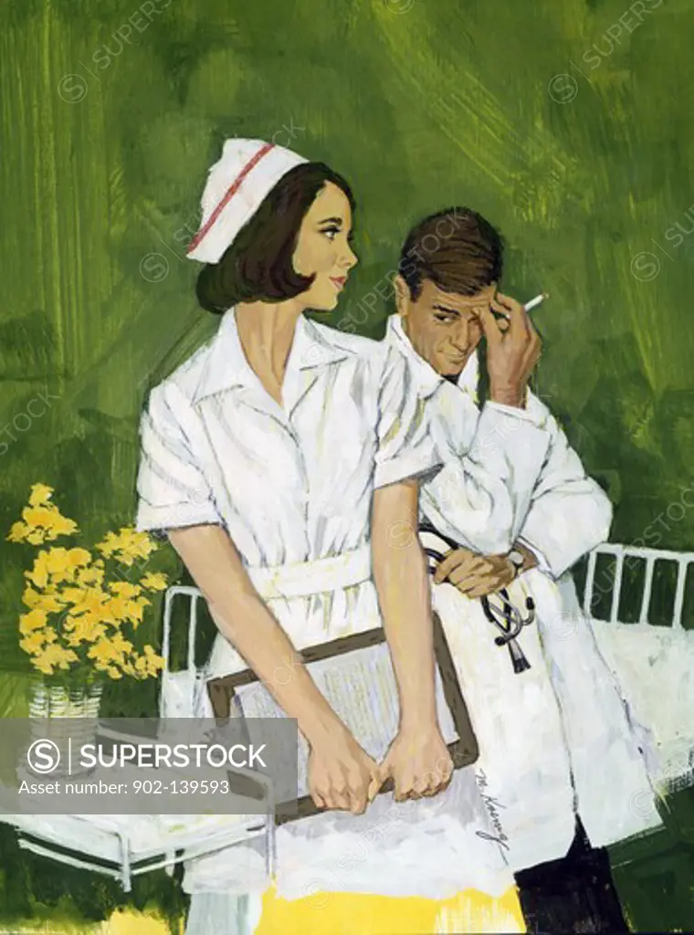 Nurse looking at a doctor smoking
