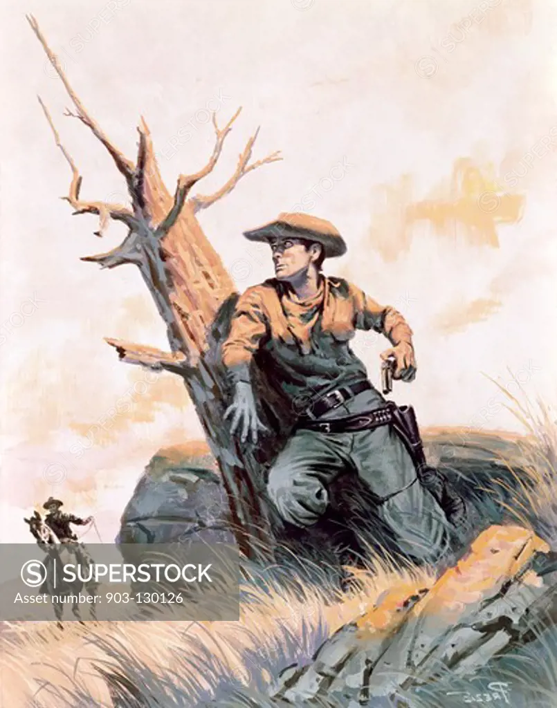 Cowboys having a gun duel