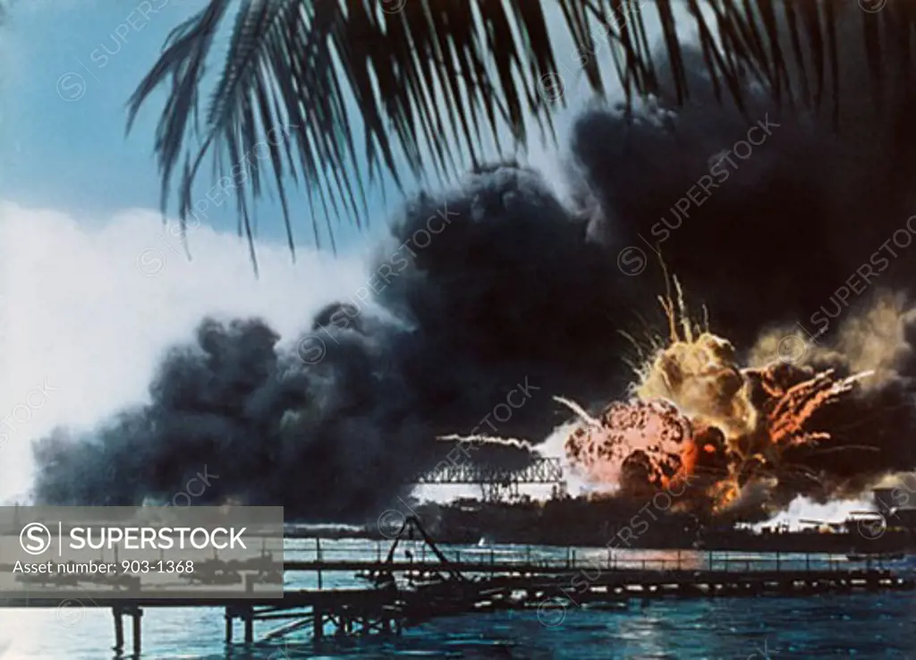 Explosion on board the USS Shaw during the Japanese attack on Pearl Harbor in Hawaii, USA December 7, 1941