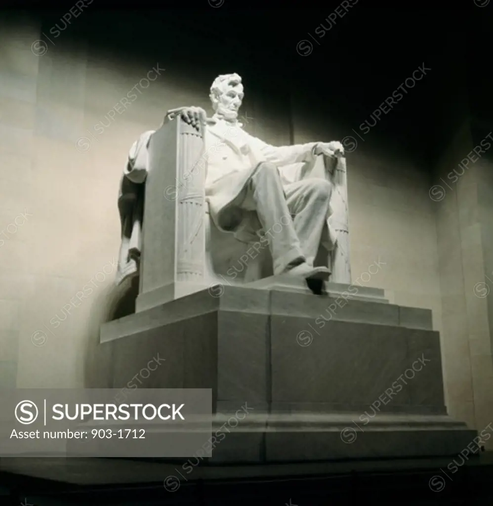 Low angle view of a statue, Abraham Lincoln Statue, Lincoln Memorial, Washington DC, USA