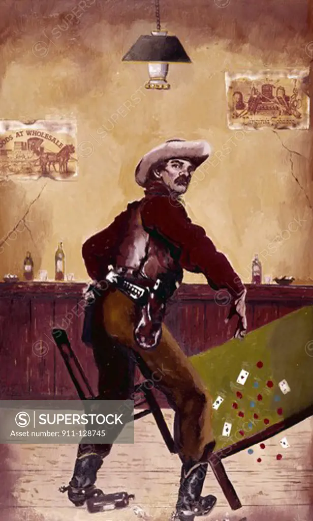 Cowboy fighting in a bar