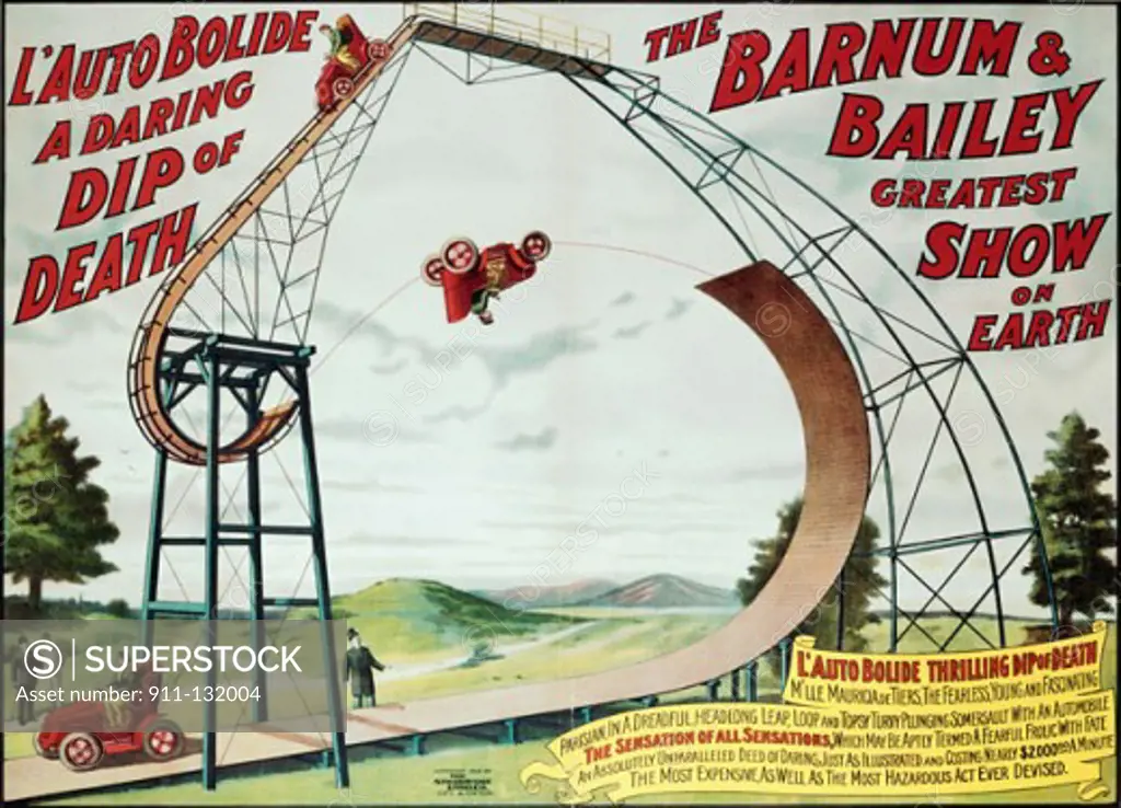 L'Auto Bolide Thrilling Dip of Death from Barnum & Bailey, poster