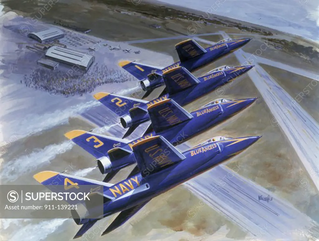 Grumman F11F-1 Tigers Flown By The Navy's Blue Angels Illustration 