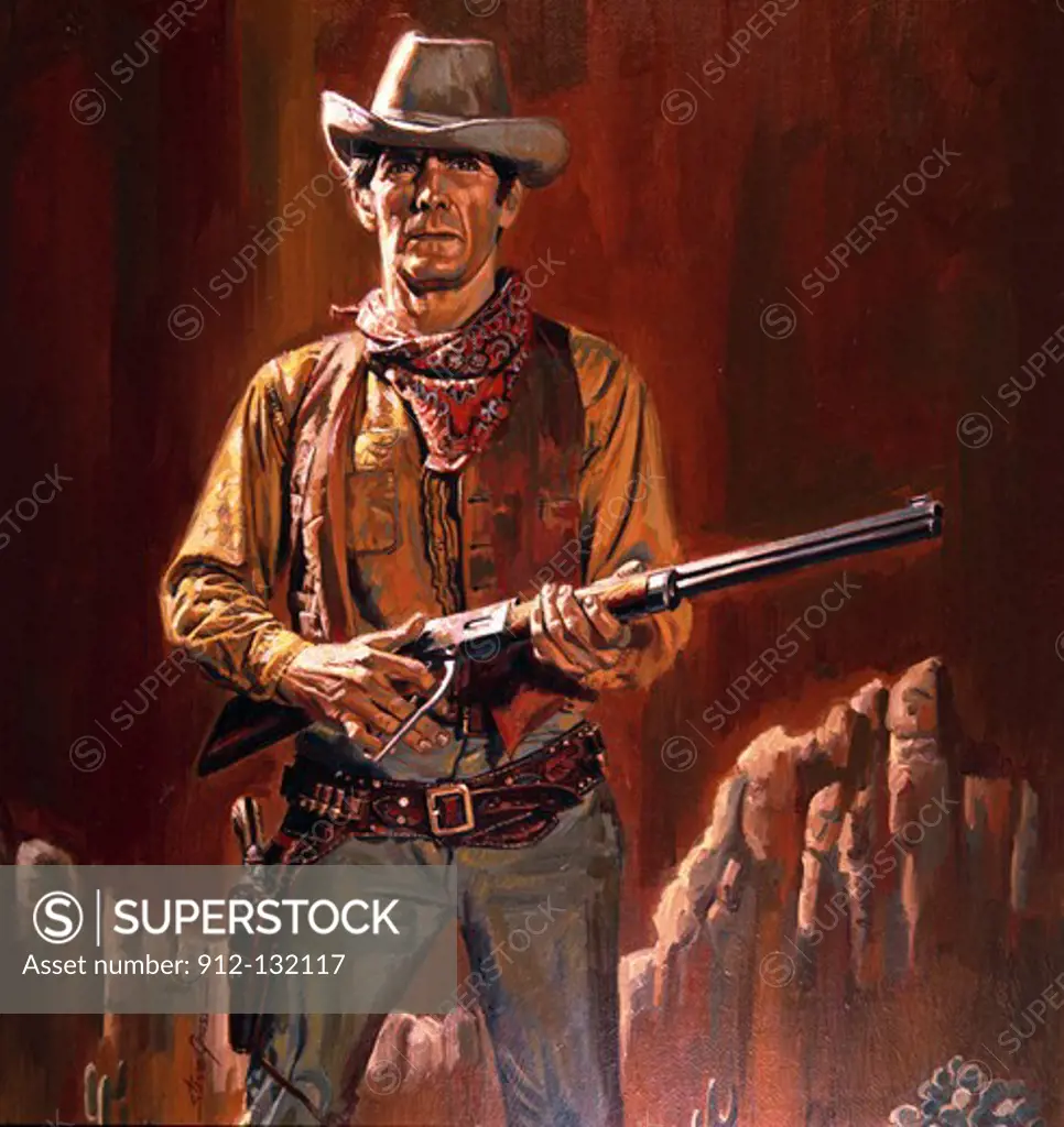 Painting of cowboy with rifle