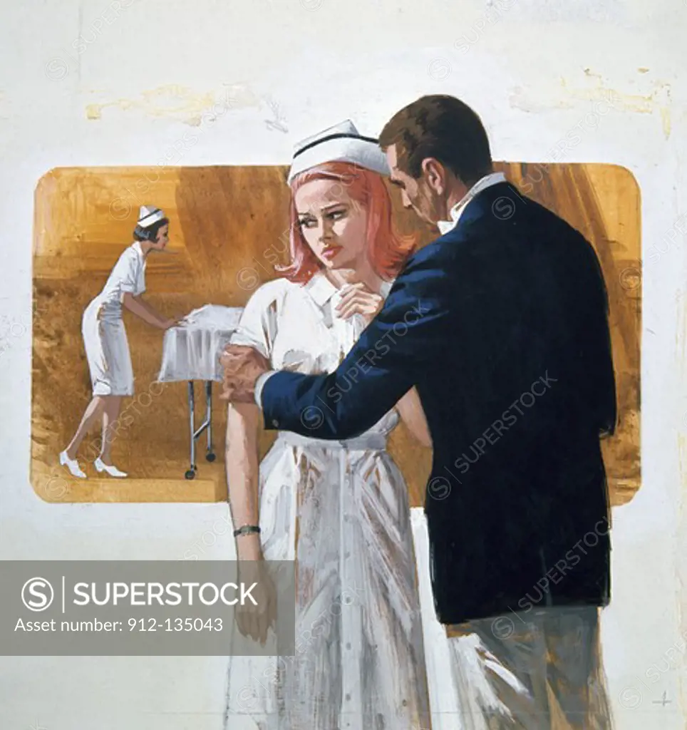 Man talking with female nurse, illustration