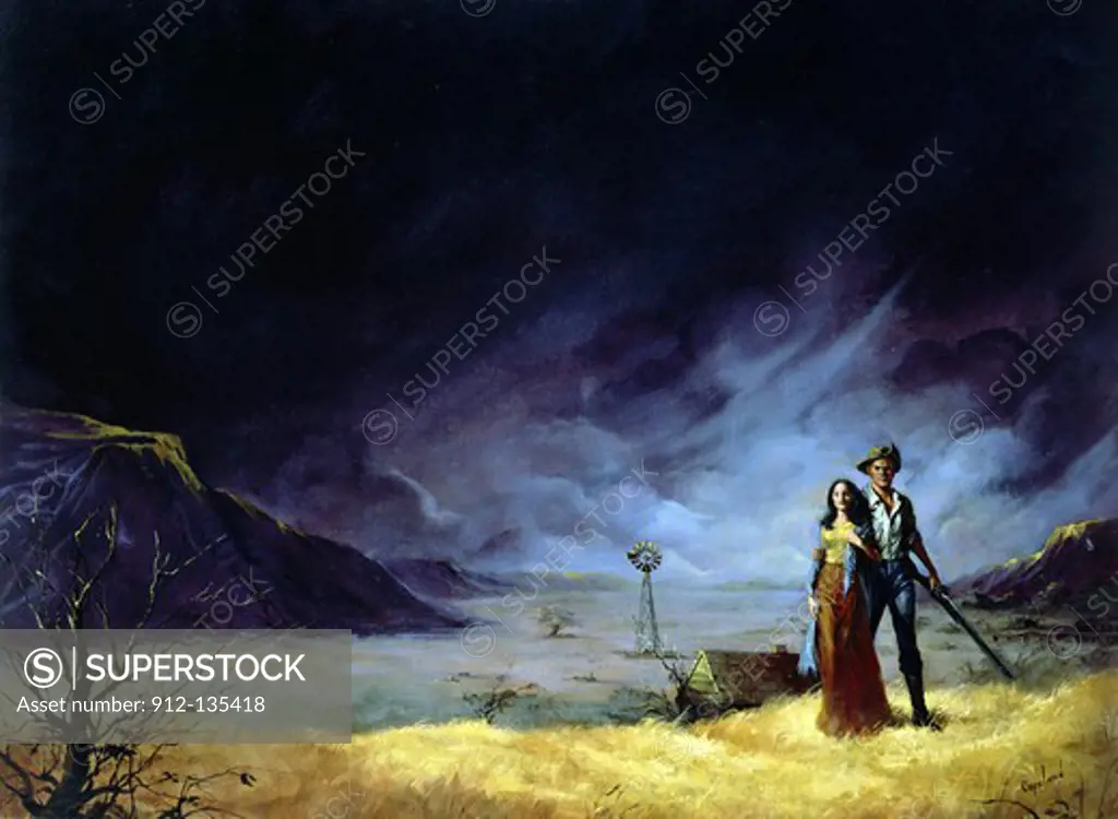 Painting of couple on ranch, Prairie Fever, Copeland