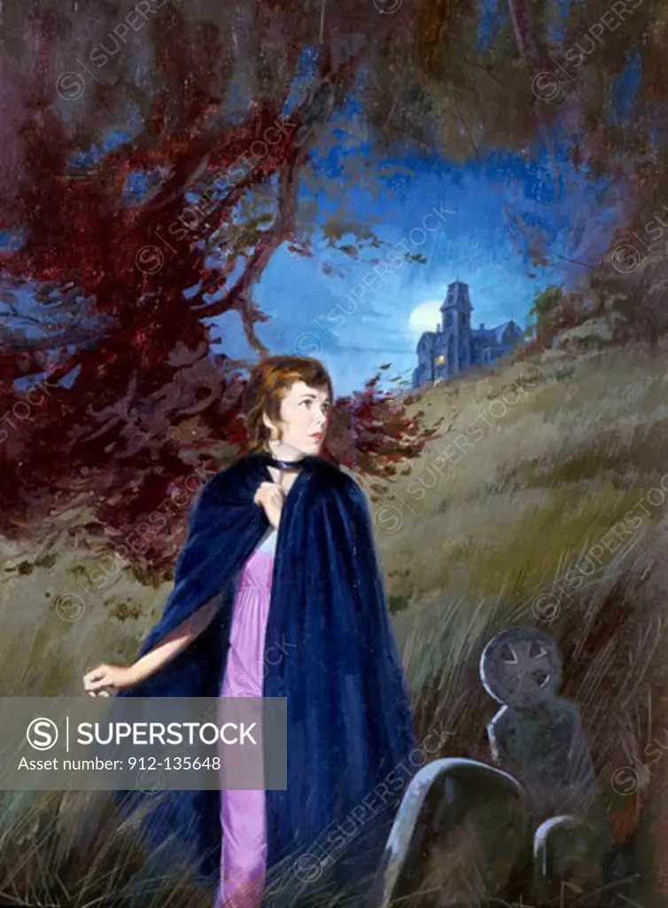 Woman standing at a cemetery