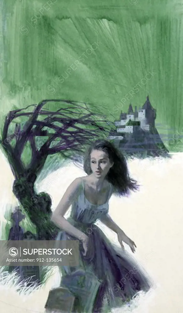 Woman on the graveyard, illustration