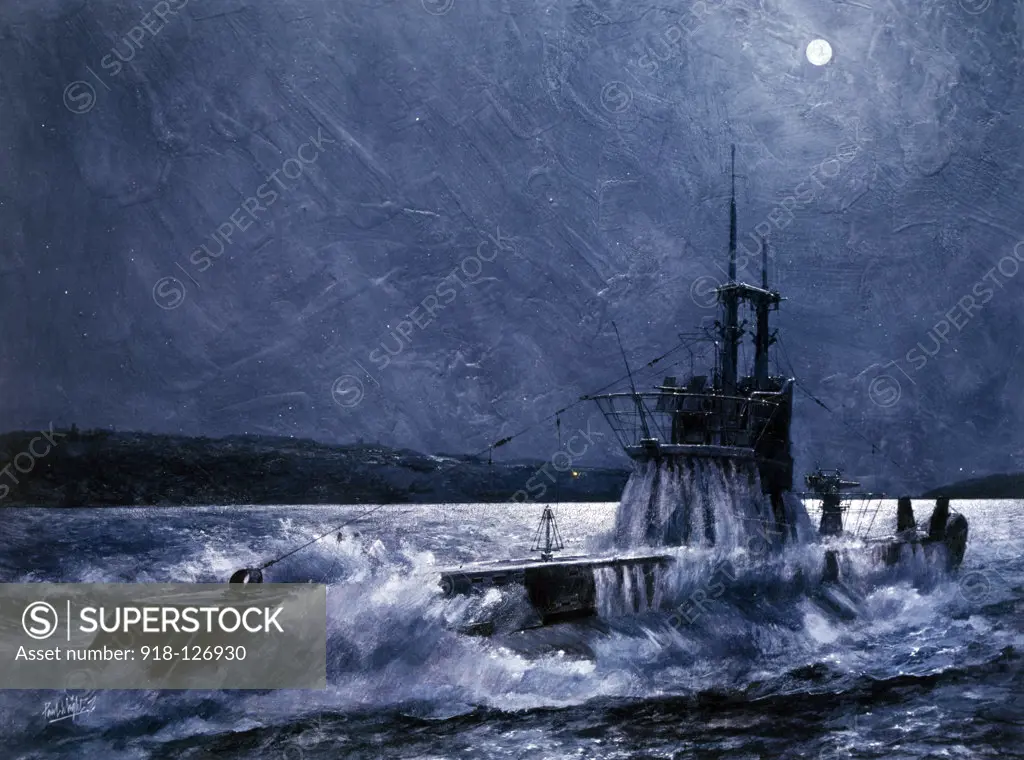 Emergency submarine, night, illustration