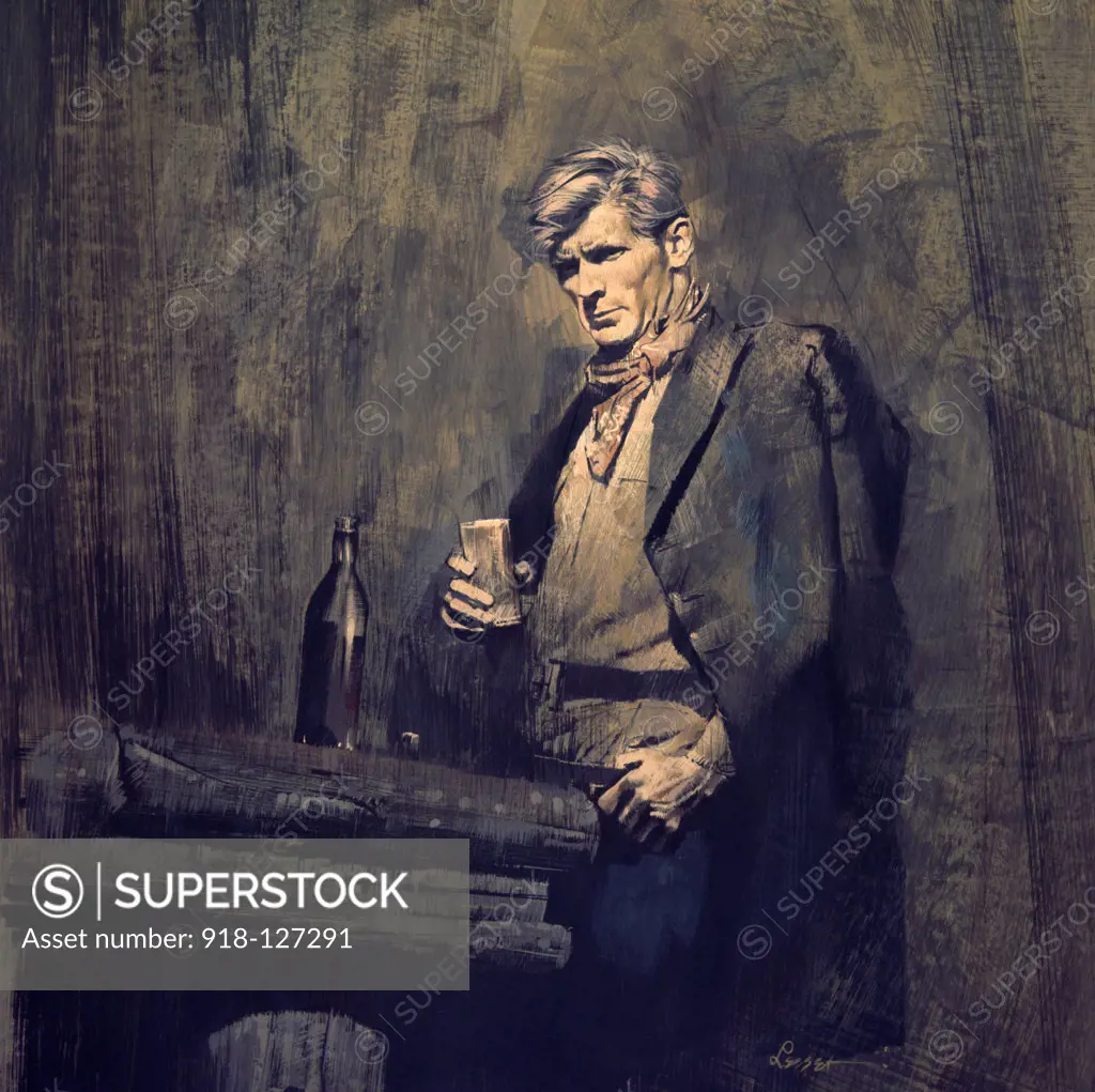 Portrait of man drinking, illustration