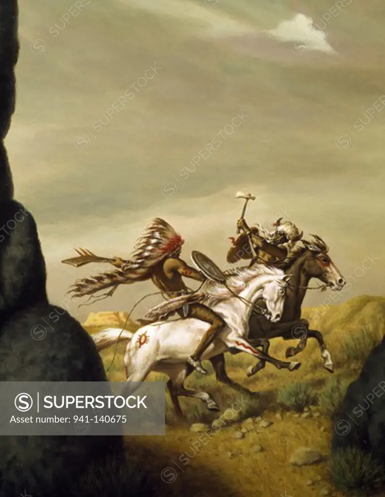 Native Americans fighting on horses