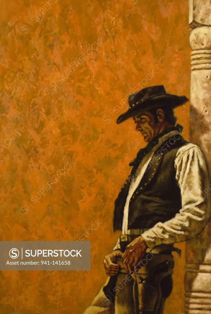 Cowboy leaning against a column