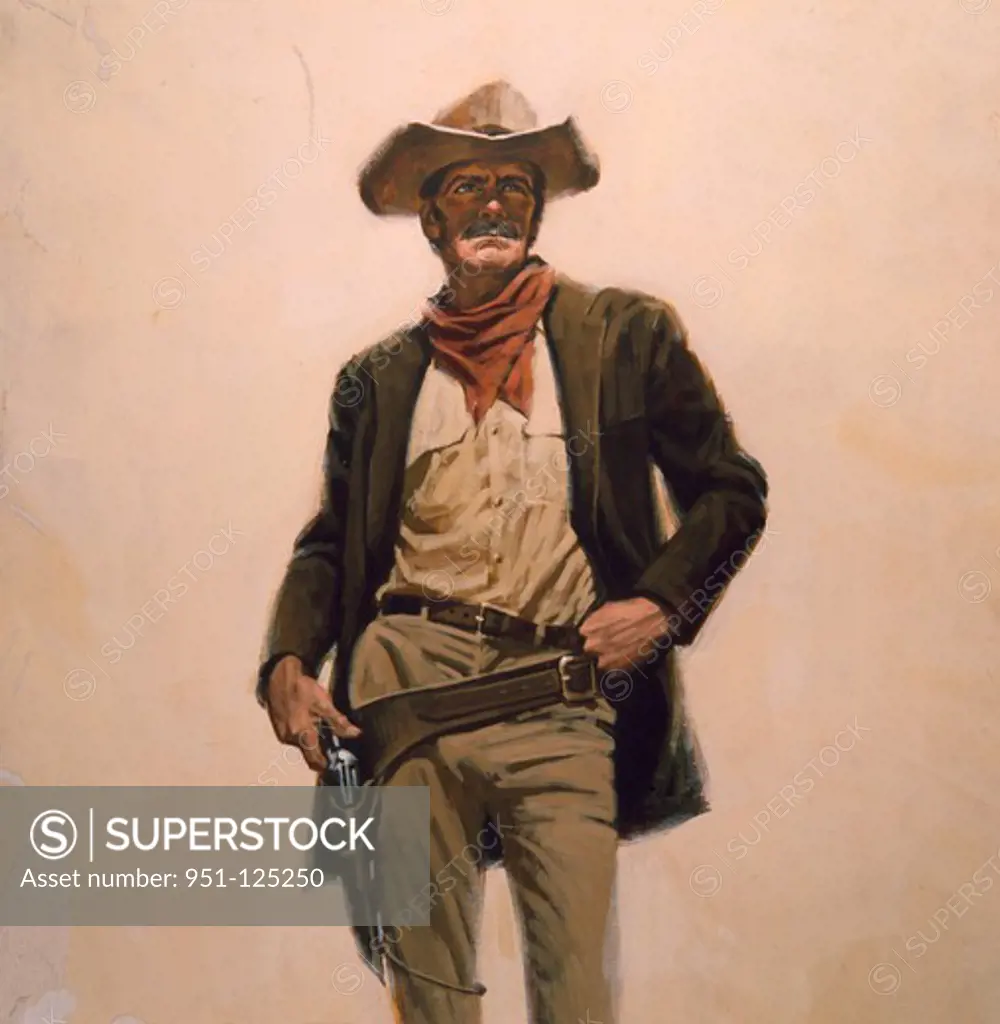 Portrait of cowboy, oil painting
