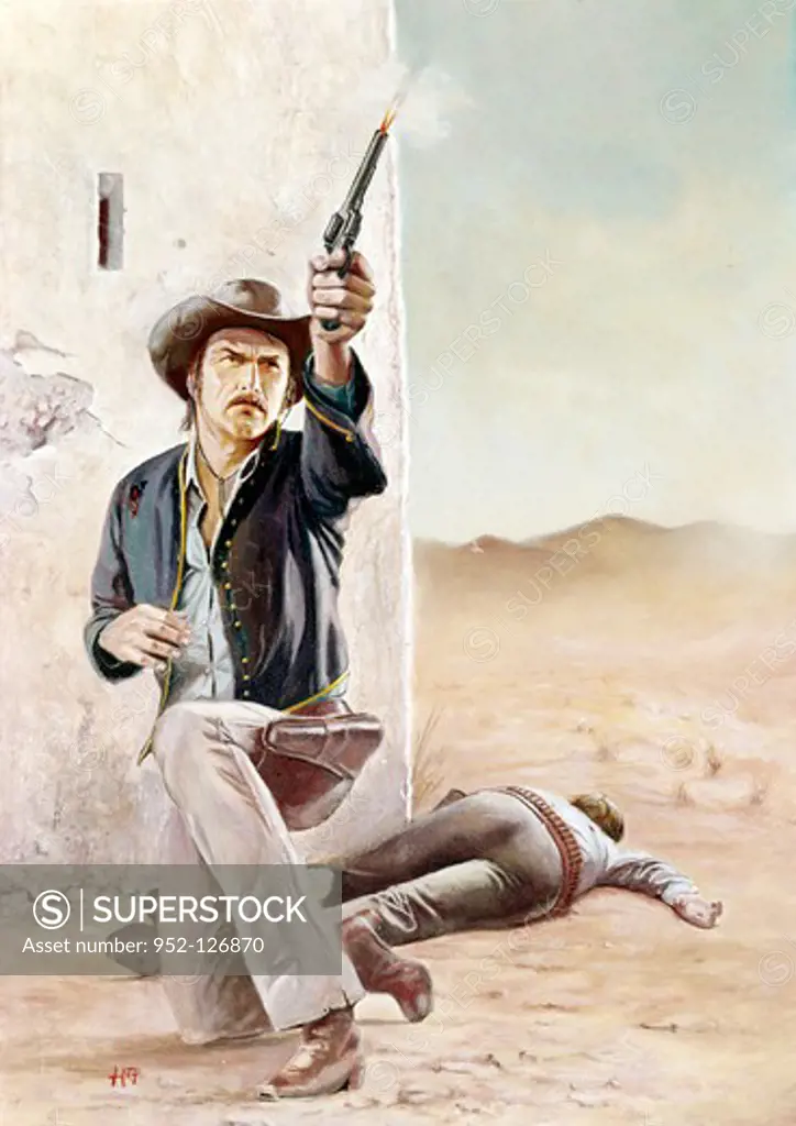 Cowboys having a gun duel