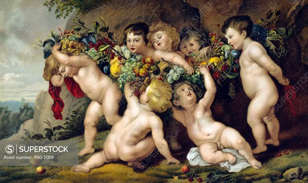 Der Fruchtekranz by Peter Paul Rubens, lithograph, (1577-1640)