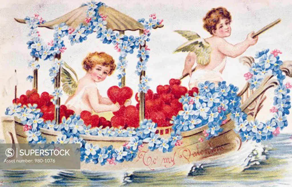 Cupid Rowing Boat, Nostalgia Cards, 1900