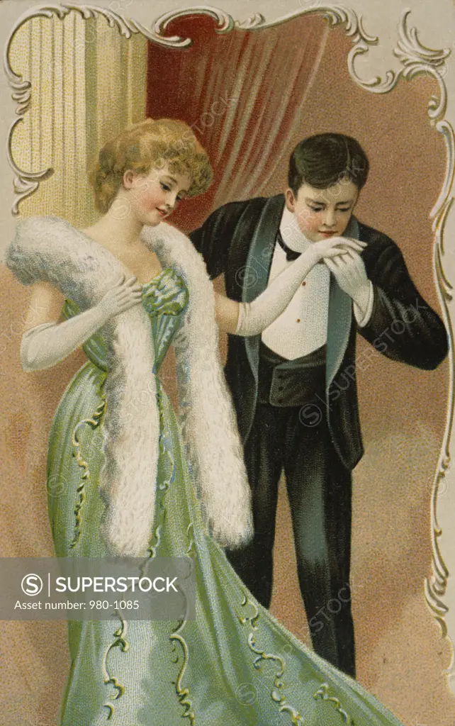 Man Kissing Woman's Hand ca.1900 Nostalgia Card Colored lithograph 
