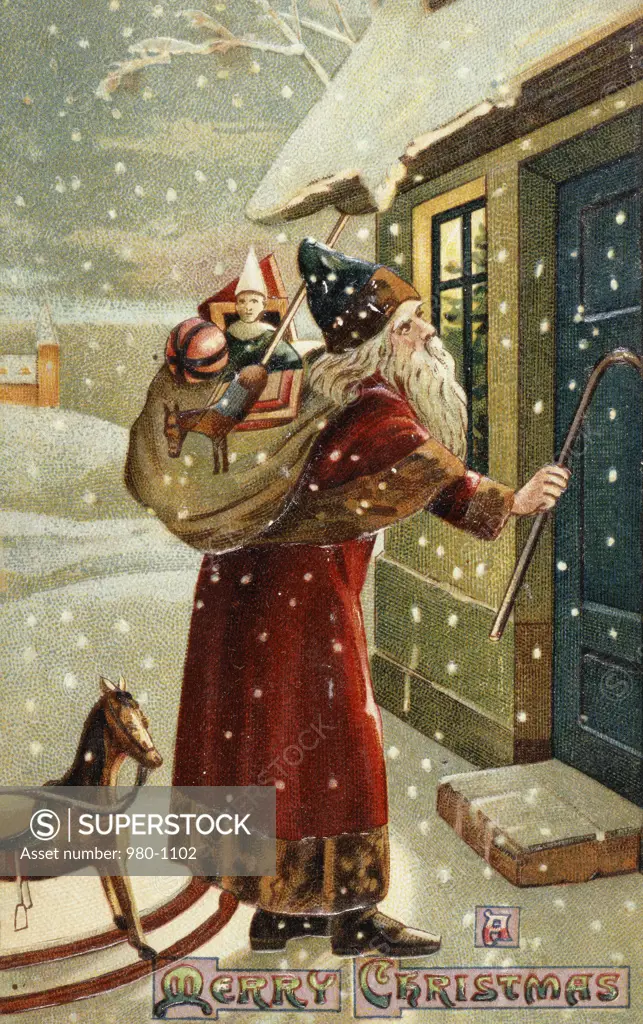 Merry Christmas: Santa Knocking At The Door Nostalgia cards 
