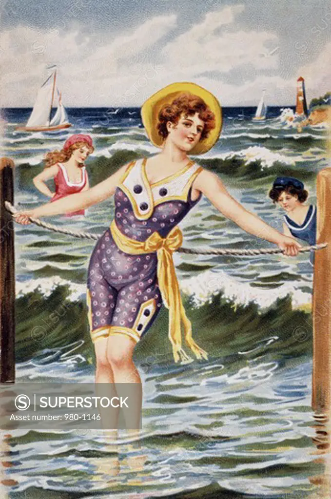 Women at the Beach Nostalgia Cards