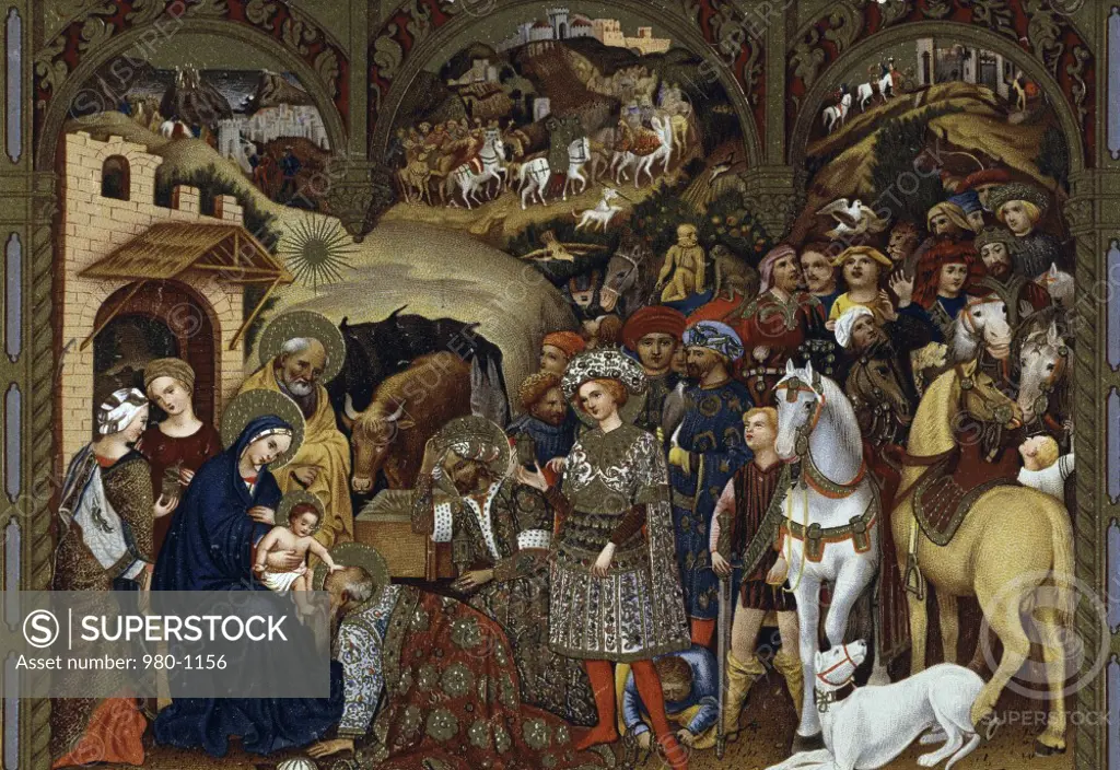 Adoration of the Kings  After an original work by Francesco di Gentile da Fabriano  Color lithograph 