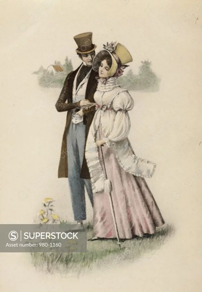 Couple Taking a Stroll c. 1900 Nostalgia Cards Color lithograph