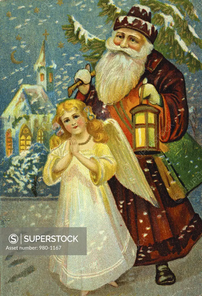 Santa with Angel   Nostalgia Cards 