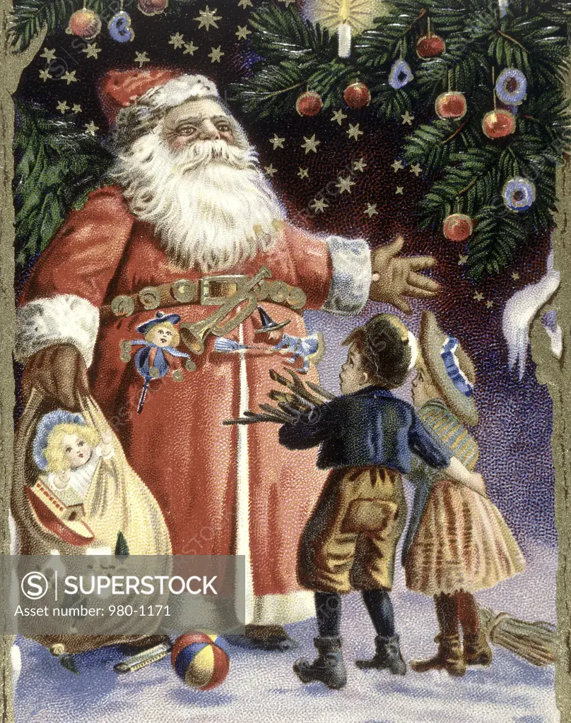 Christmas Greeting: Santa With A Bag Of Toys Nostalgia cards