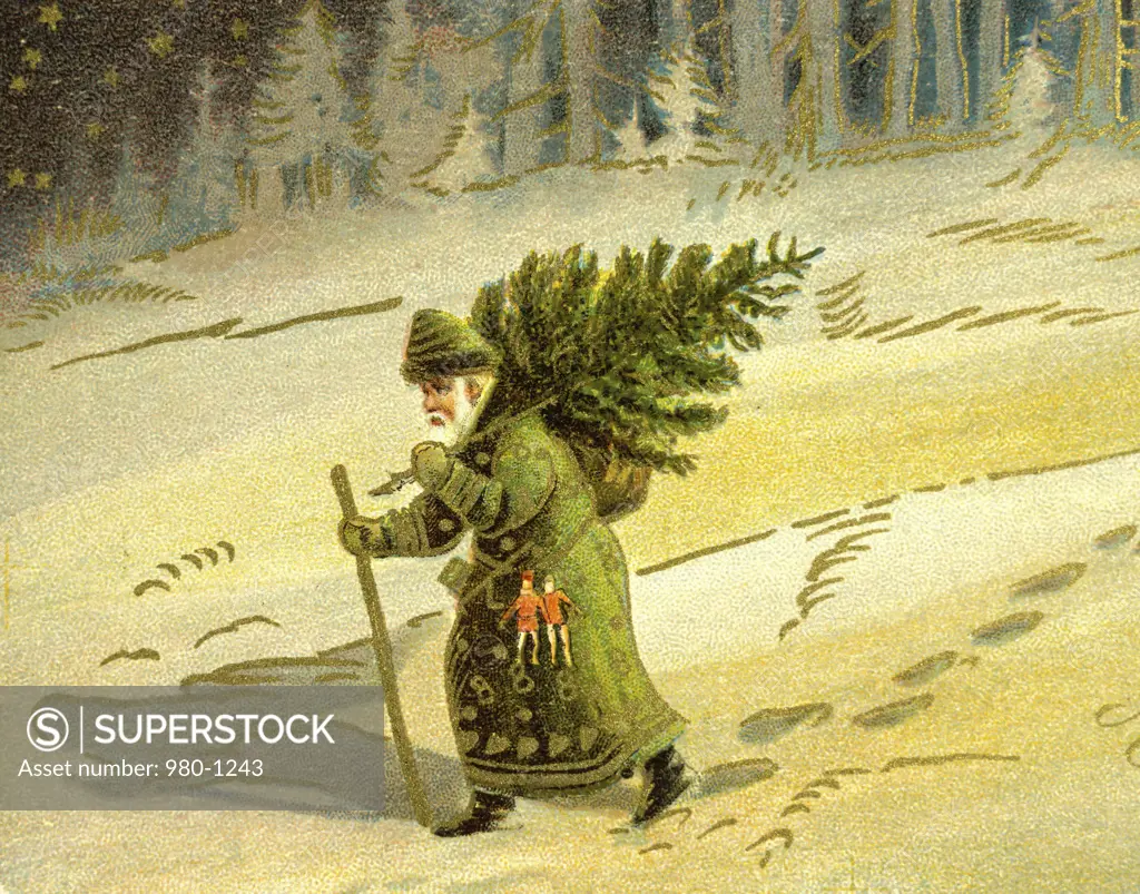 A Merry Christmas--Santa Walking Through The Snow Nostalgia cards 